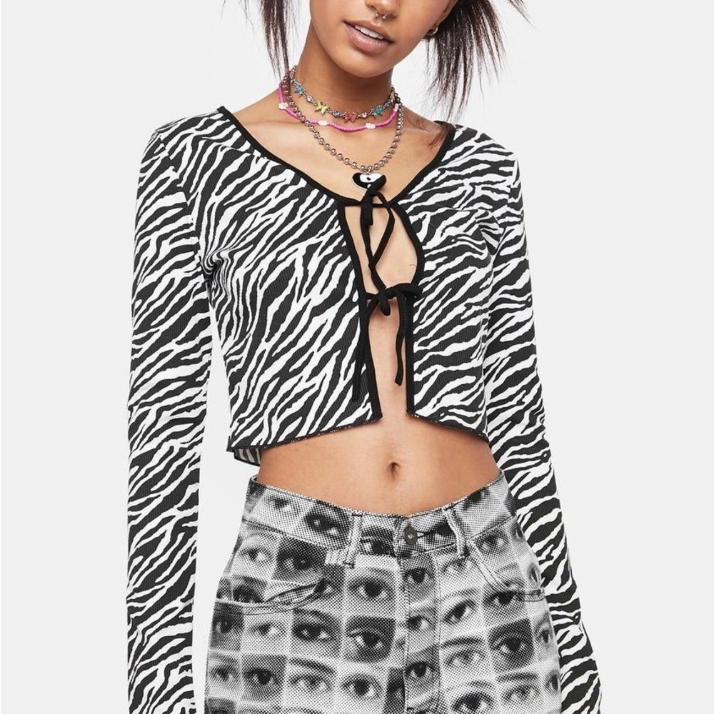 Revolve- pretty garbage Zebra Print Ribbed Knit Tie Top | size S